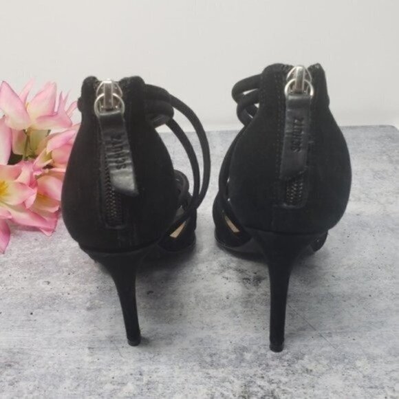 Schutz | Glassy Strappy Black Suede Heeled Sandals Size 6.5 - Picture 8 of 8